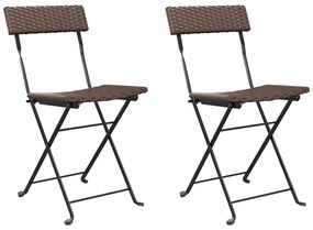 vidaXL Καρέκλες Bistro Πτυσσόμενες 2τεμ. Καφέ Συνθετικό Ρατάν & Ατσάλι