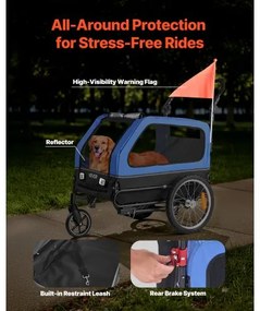 VEVOR Dog Bike Trailer, Supports up to 40 kg, 2-in-1 Pet Stroller Cart Bicycle Carrier for Small &amp; Large Dogs, Easy Folding Frame with Quick Release Wheel, Universal Bicycle Coupler, Internal Leash