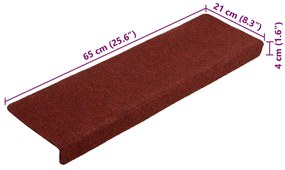 Πατάκια Σκάλας 10 τεμ. Μπορντό 65x21x4 εκ. Βελονιασμένα 149731