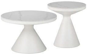 Βοηθητικά τραπέζια Coozlin Inart sintered stone σε απόχρωση λευκό μαρμάρου με λευκό μέταλλο