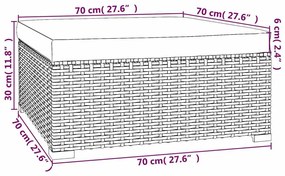 vidaXL Υποπόδιο Κήπου Καφέ 70x70x30 εκ. Συνθετικό Ρατάν με Μαξιλάρι