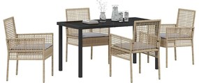 vidaXL Σέτ φαγητού για κήπο με μαξιλάρι 5 pcs Μπεζ συνθετικό ρατάν