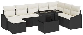 vidaXL Σετ Καναπέ Κήπου  9 Τεμαχίων με Μαξιλάρια σε Μαύρο Πολυ-Ράτταν