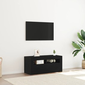 vidaXL Ντουλάπι τηλεόρασης με LED Μαύρη Δρυς 90x35x40 εκ. Επεξεργασμένο ξύλο