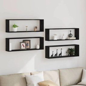 vidaXL Ράφια Τοίχου 4 τμχ. Μαύρη Οξυά 80 x 15 x 26 εκ.