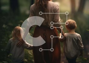 Intra Συλλεκτικό Ξύλινο Παζλ Plywood 4mm - Γυναίκα και παιδιά που περπατούν μέσα στο δάσος Σε Ξύλινο Κουτί - Διαστάσεις: 10x10 cm – 25 κομμάτια