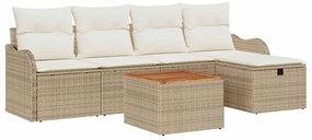 vidaXL Σετ Καναπέ Κήπου με μαξιλάρι 6 pcs Μπεζ Πολυ ράταν