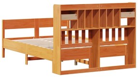 Κρεβάτι Βιβλιοθήκη Χωρίς Στρώμα 140x190 εκ Μασίφ Ξύλο Πεύκου - Καφέ