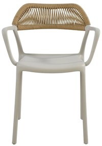 DOLLI Πολυθρόνα Στοιβαζόμενη, PP-UV Γκρι, Rope Wicker Φυσικό 56x52x78cm