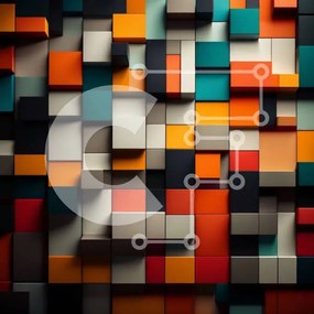 Intra Συλλεκτικό Ξύλινο Παζλ Plywood  4mm - Ζωντανό 3D αστικό τοπίο με πολύχρωμους κύβους Σε Ξύλινο Κουτί - Διαστάσεις Puzzle: 10x10 cm – 25 κομμάτια