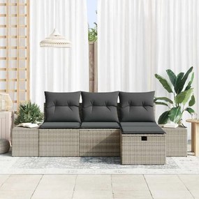 vidaXL Σετ Καναπέ Κήπου με μαξιλάρι 4 pcs Ανοιχτό γκρι Πολυ ράταν