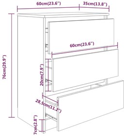 vidaXL Συρταριέρα Λευκή 60x35x76 εκ. από Επεξεργασμένο Ξύλο
