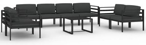 vidaXL Σαλόνι Κήπου 9 Τεμαχίων Ανθρακί Αλουμινίου με Μαξιλάρια