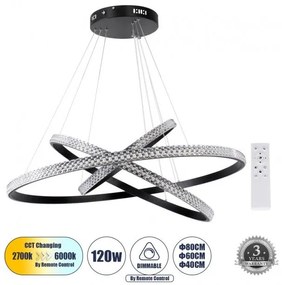 Κρεμαστό Φωτιστικό Οροφής LED 120W 14723lm DIAMOND DECO ΤRIO Globostar 61138-DECO Μαύρο