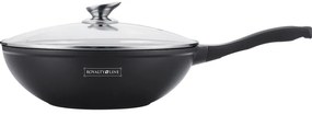 Wok 28cm με Αντικολλητική Επίστρωση Μαρμάρου &amp; Γυάλινο καπάκι RL-BW28M