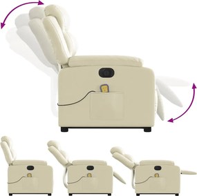 vidaXL Πολυθρόνα Μασάζ Ηλεκτρ. Ανακλινόμενη με Ανύψωση Κρεμ Συνθ.Δέρμα