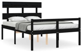 Κρεβάτι Ηλικιωμένου με Κεφαλάρι Μαύρο Μασίφ Ξύλο Double - Μαύρο
