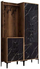 Έπιπλο Εισόδου Berlin 845HCT4206 120x35x200cm Marble Effect Black-Walnut Μοριοσανίδα, Μέταλλο