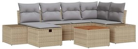 vidaXL Σετ Καναπέ Κήπου με μαξιλάρι 7 pcs Μπεζ Πολυ ράταν