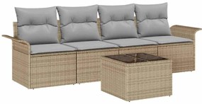 vidaXL Σετ Καναπέ με μαξιλάρι 5 pcs Μπεζ συνθετικό ρατάν