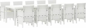vidaXL Σέτ φαγητού για κήπο 11 pcs Λευκό Πολυ rattan και Χάλυβας