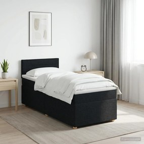 vidaXL Κρεβάτι box spring με στρώμα Μαύρο 90 x 190 cm Ύφασμα