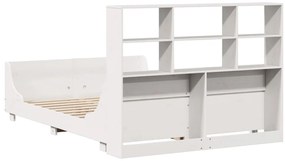 Κρεβάτι Βιβλιοθήκη Χωρίς Στρώμα Λευκό 135x190 εκ Μασίφ Πεύκο - Λευκό