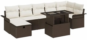 vidaXL Σετ Καναπέ Κήπου με μαξιλάρι 8 pcs Καφέ Πολυ ράταν