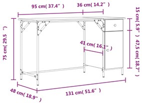 Γραφείο Υπολογιστή Γκρι Sonoma 131x48x75 εκ. Επεξεργασμένο Ξύλο - Γκρι