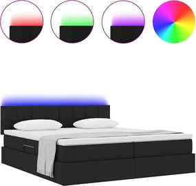 vidaXL LED Κρεβάτι αποθήκευσης με στρώμα Μαύρο 200 x 200 cm Ύφασμα