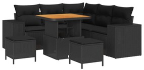 Σετ Καναπέ Κήπου με μαξιλάρι 8 pcs Μαύρο συνθετικό ρατάν