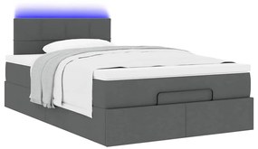 vidaXL Οθωμανικό κρεβάτι με στρώμα & LEDs Σκούρο γκρι 120x190cm Ύφασμα