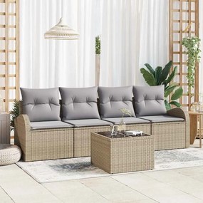 vidaXL Σετ Καναπέ Κήπου 5 pcs Μπεζ 55 x 55 x 37 εκ Πολυ ράταν