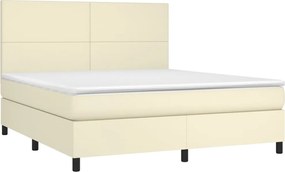 vidaXL Κρεβάτι Boxspring με Στρώμα &amp; LED Κρεμ 180x200 εκ. Συνθ. Δέρμα