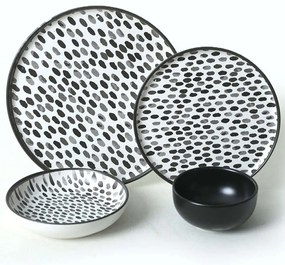 Σερβίτσιο Πιάτα Φαγητού (Σετ 24Τμχ) 275KRM2118 Black-White Hermia 24 τμχ Κεραμικό