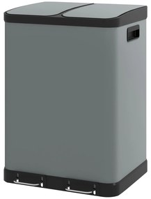 HOMCOM Κάδος απορριμμάτων διπλού διαμερίσματος, 2 x 30L, ανθεκτικός σε δακτυλικά αποτυπώματα, πεντάλ, αφαιρούμενοι εσωτερικοί κάδοι, Γκρι