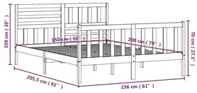 Πλαίσιο Κρεβατιού Μαύρο 150 x 200 εκ. Μασίφ Ξύλο King Size - Μαύρο