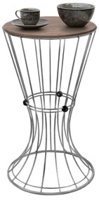 Βοηθητικό τραπεζάκι Girene Megapap μεταλλικό - Mdf χρώμα ασημί - καρυδί 32x32x58εκ.