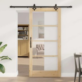 vidaXL Συρόμενη Πόρτα Χειροκίνητος Καφέ 93 x 202 cm Ξύλο και μέταλλο