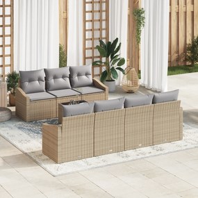vidaXL Σετ Κήπου 8 Τεμαχίων με Μαξιλάρια Μπεζ Πολυρατάν