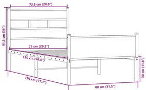 Πλαίσιο Κρεβατιού Χωρ. Στρώμα Sonoma Δρυς 75x190εκ Επεξ. Ξύλο - Καφέ