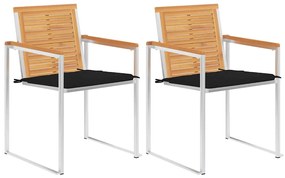 Καρέκλες Κήπου 2 τεμ. από Μασίφ Ξύλο Teak/Ατσάλι με Μαξιλάρια