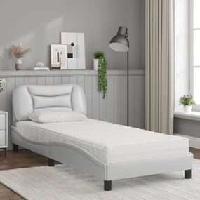 vidaXL Κρεβάτι με Στρώμα Hvar Λευκό 90x200 εκ. από Συνθετικό Δέρμα