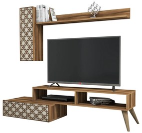 TV FURNITURE SET  MELAMINE IN WALNUT AND CREAM 150x37.2x37.8Hcm.