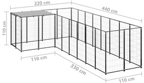 vidaXL Σπιτάκι Σκύλου Μαύρο 6,05 μ² Ατσάλινο