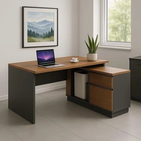 Γραφείο με δεξιά γωνία Oscar καρυδί-ανθρακί 160x140x76εκ 160x140x76 εκ.