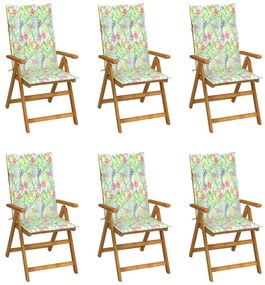 Καρέκλες Κήπου Πτυσσόμ. 6 τεμ. Μασίφ Ξύλο Ακακίας με Μαξιλάρια - Καφέ