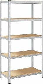 vidaXL Ραφιέρα 5 Επιπέδων Ασημί από Ατσάλι &amp; Επεξεργασμένο Ξύλο