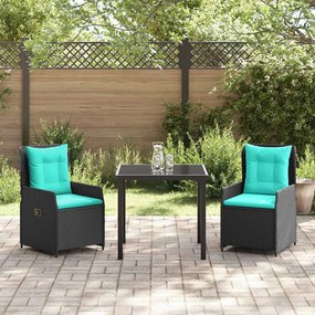 vidaXL Σέτ φαγητού για κήπο με μαξιλάρι 3 pcs Μαύρο Πολυ ράταν