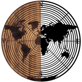 Διακοσμητικό Τοίχου World Map 899SKL2308 Φ56cm Walnut-Black Wallity Μέταλλο,Ξύλο